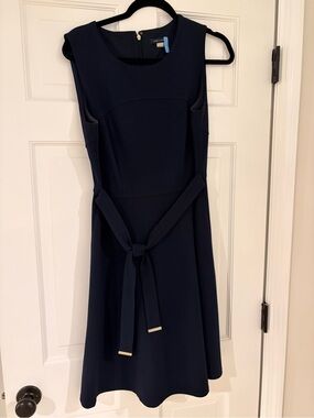 Tommy Hilfiger Sleeveless Navy Midi Dress with Waist Tie
